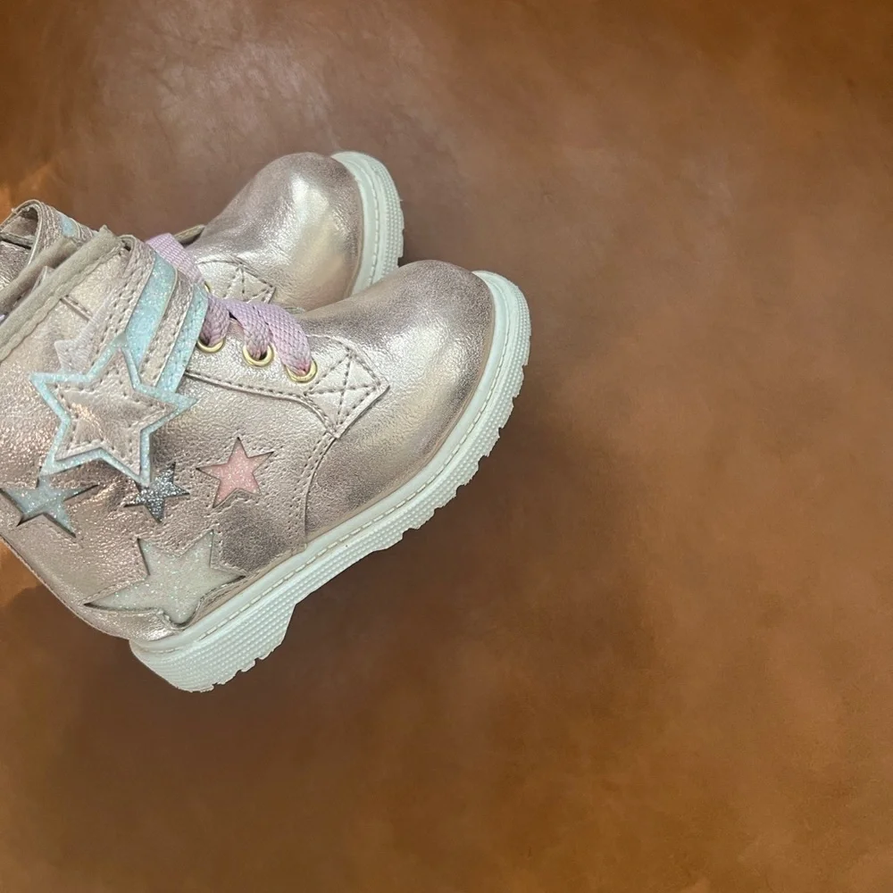 Wonder Nation Baby Toddler Girls Star Combat Boots Size 5 Pink Multicolor